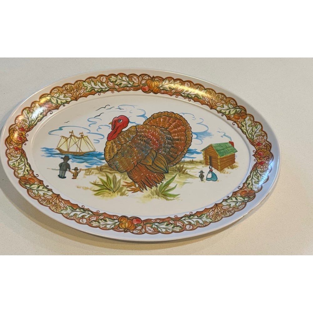 Vintage Brookpark 1521 Melamine Thanksgiving Turkey Serving Platter Oval Dish